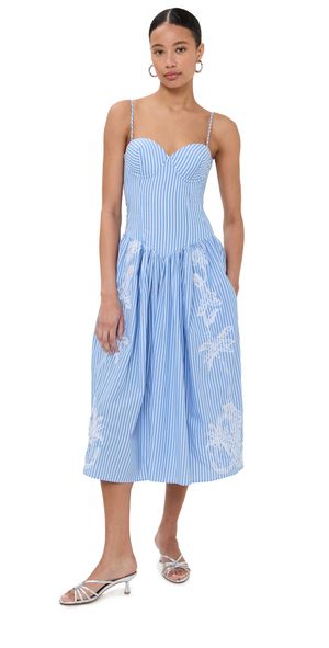 Stella Jean Bustier Midi Dress Blue Stripe 44