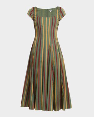Wells Striped Stretch-Cotton Square-Neck Midi Dress
