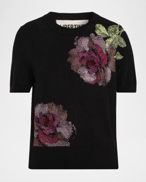 American Beauty Embellished Short-Sleeve Cashmere Sweater