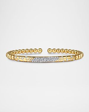 14K Yellow Gold Bujukan Pave Diamond Split Bangle Bracelet