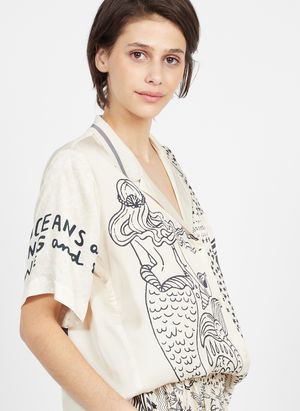 Sack S - Chemise ample col polo à imprimés - Taille L - Blanc