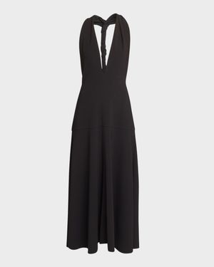 Matte Viscose Crepe Twist-Back Maxi Dress
