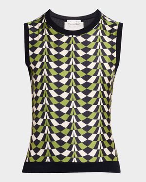 Geo Print Silk Insert Knit Tank Top