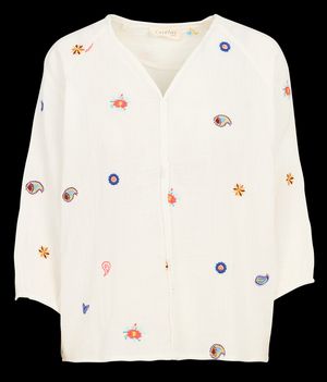 Acote - Blouse Col V à broderies - Taille 4 - Blanc