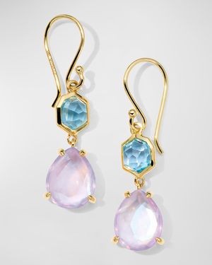 18K Gold Rock Candy Small Snowman Earrings in Swiss Blue Topaz Rock Crystal