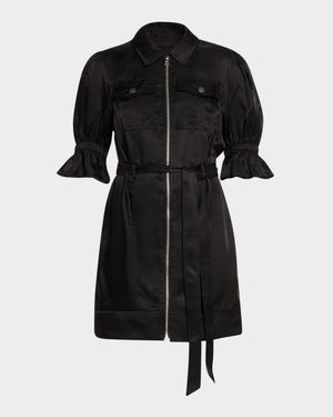 Holly Puff-Sleeve Zip-Front Mini Dress