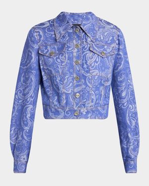 Paisley Jacquard Crop Denim Jacket