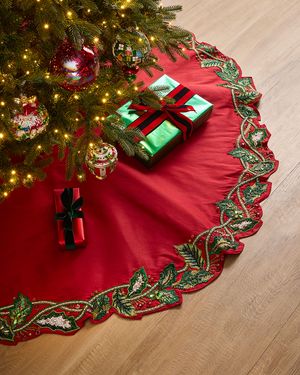 54" Holly Leaves Christmas Skirt