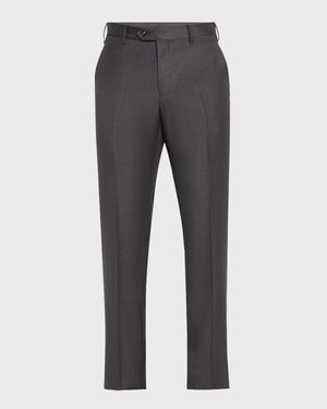 Men's Solid Wool Flat-Front Trousers
