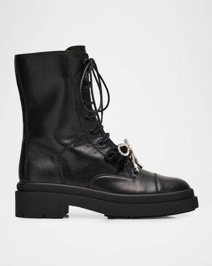Averi Leather Embellished Bow Combat Boots