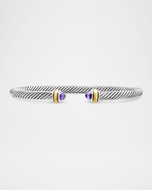 Cable Bracelet with Gemstone in Silver with 18K Gold, 4mm