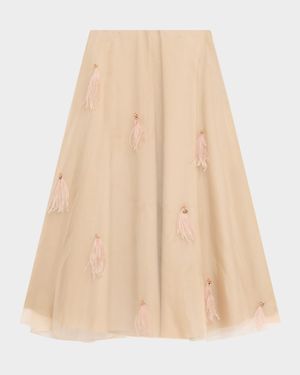Sheer Volumes Beaded Organza Midi Skirt