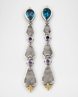 Kyma Linear Earrings with Blue Topaz and Amethyst