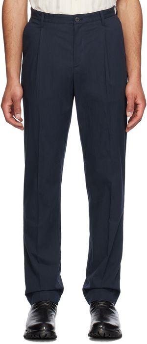 Sunspel Pantalon bleu marine à plis