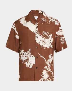Men's Italian Postcard Silk Short-Sleeve Shirt