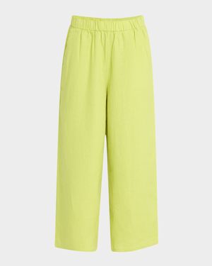 Petite Cropped Wide-Leg Organic Linen Pants