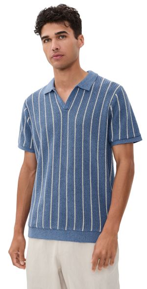 Marine Layer Conrad Sweater Polo Azure Stripe XXL