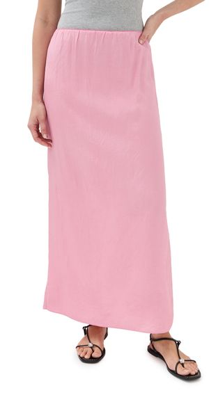 Tibi Summer Acetate Crinkle Maxi Slip Skirt Pink XXS