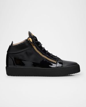 Men's Mixed-Leather Mid-Top Sneakers