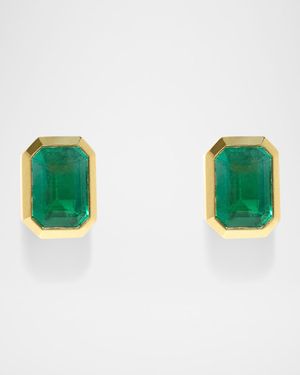 18K Yellow Gold Rich Medium Emerald Stud Earrings