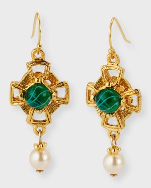 Emerald and Pearly Fish Wire Drop Earrings