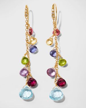 18K Yellow Gold Paradise Long Drop Earrings with Mixed Gems