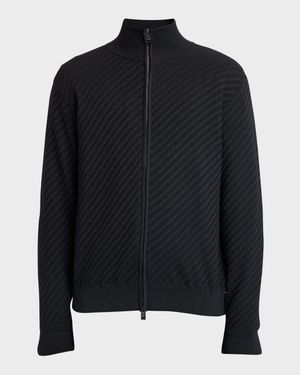 Men's Basketweave Stitch Full-Zip Sweater