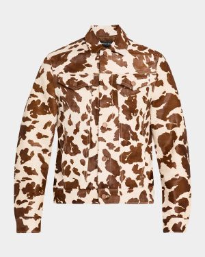 Men's Dean Cowhide-Effect Leather Trucker Jacket