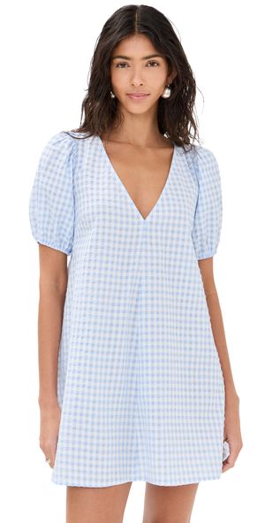 STAUD Marsh Mini Dress Sky Gingham XL