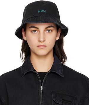 Juun.J Black Faded Denim Bucket Hat