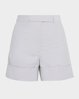Striped Linen-Cotton Suiting Shorts