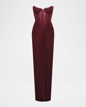 Strapless Lace & Jersey Gown