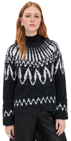 Saylor Vicki Boucle Fair Isle Sweater Black S