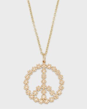 14k Gold Daisy Peace Sign Diamond Pendant Necklace