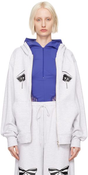 Pushbutton Gray Crying Eye Zip-Up Hoodie
