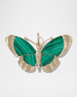 Malachite Carved Butterfly Pendant with Diamonds