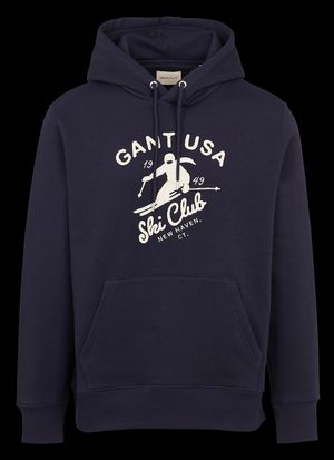 Gant - Sweat à capuche brodé en coton mélangé - Taille 2XL - Bleu