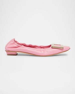 Belle Pointed Ruched Leather Ballerina Flats