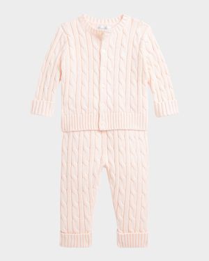 Kid's Cotton Cable Knit Sweater & Pants Set, Size Newborn-24M