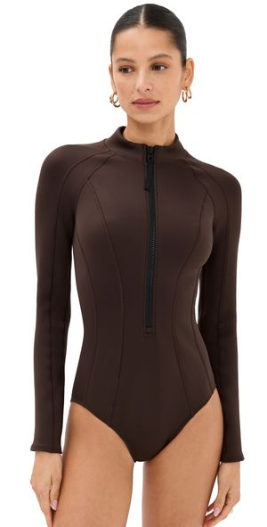 STAUD Wipeout Rash Guard One Piece Dark Chocolate XS