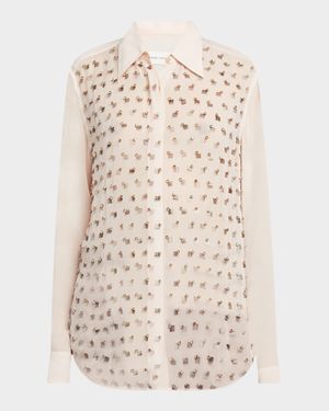 Chowy Embellished Sheer Button-Front Blouse