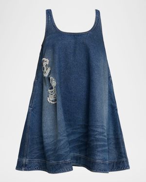 Distressed Denim A-Line Mini Dress