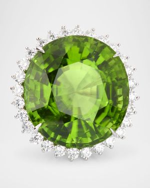18K White Gold Burmese Peridot and Diamond Ring, Size 6
