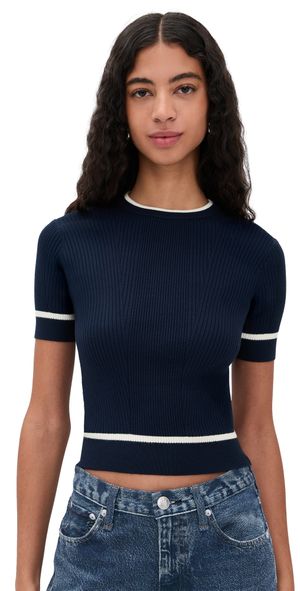 rag & bone Kassy Rib Short Sleeve Tee Navy XS