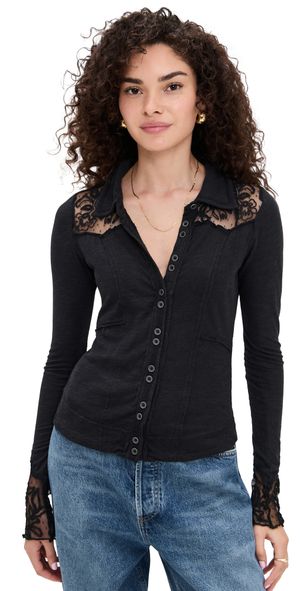 Free People Rosebud Cuff Shirt Black M