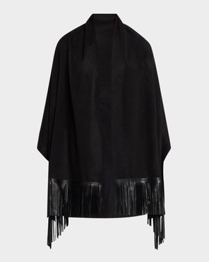 Woven Cashmere Scarf W/ Leather Fringe
