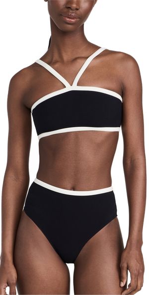 Lisa Marie Fernandez Bandeau High Waist Bikini Set with Piping Black Crepe W/Cream Piping 3