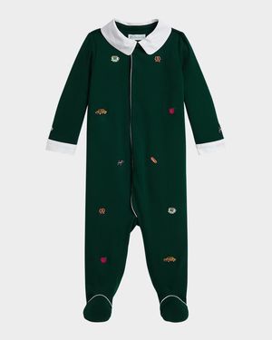 Boy's Interlock Knit Embroidered Coverall, Size Newborn-9M