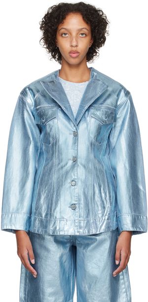 GANNI Blue Foil Denim Jacket