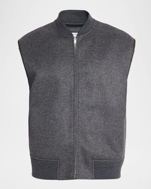 Men's Leather Trim Double-Face Wool Gilet